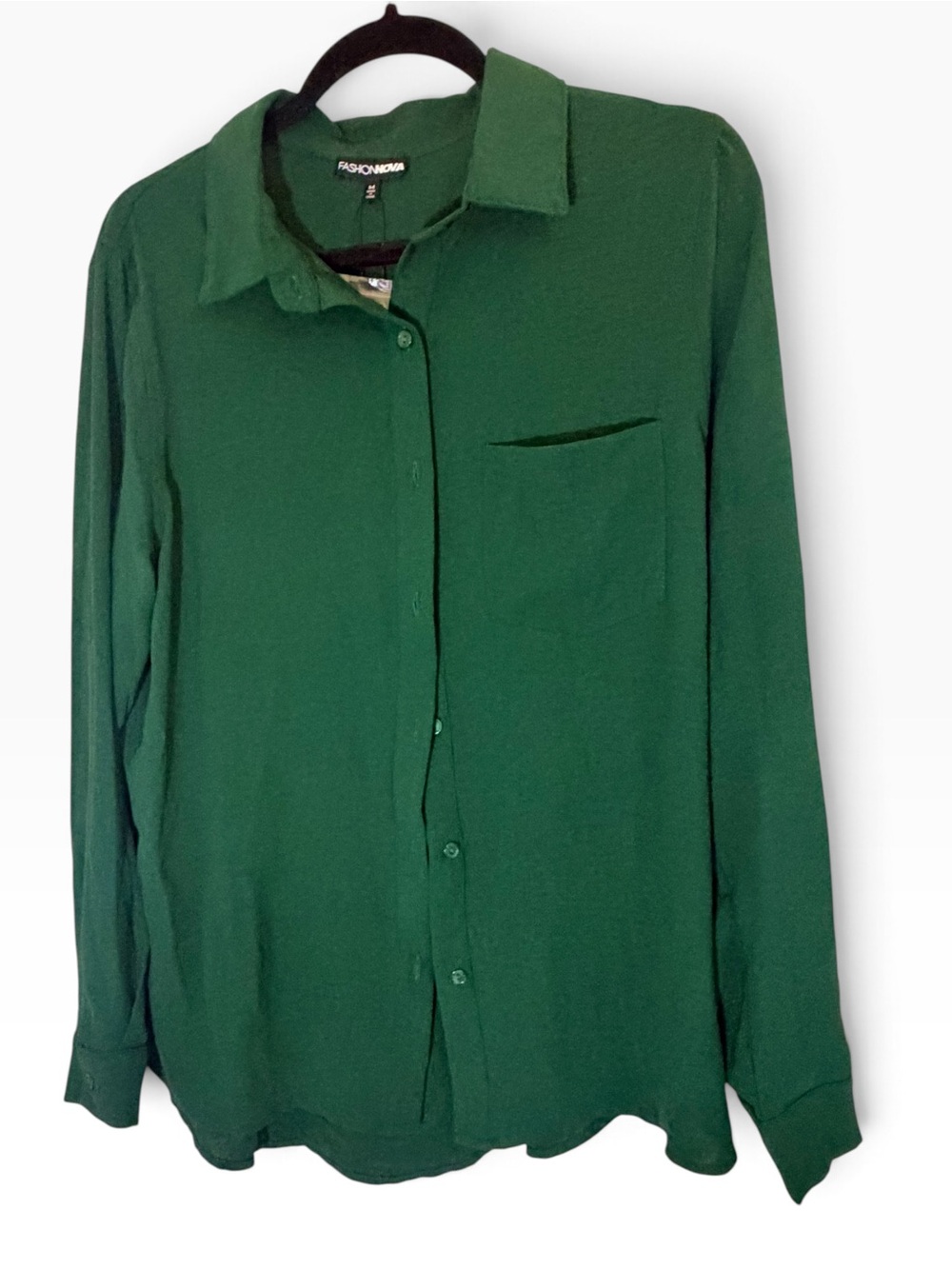 (Size M) NWT Fashion Nova Emerald Green Long Sleeve Button-Down Blouse